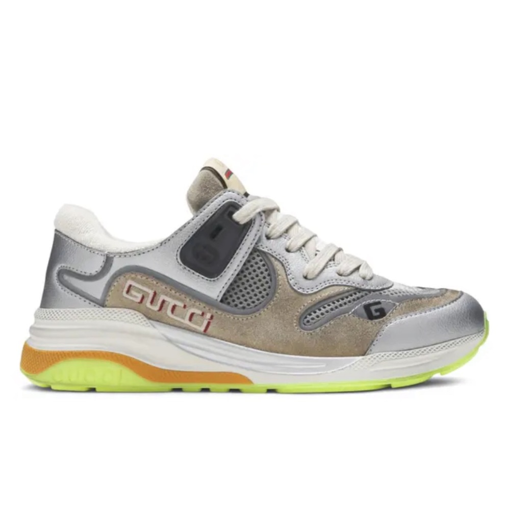 NEW in box, Gucci Ultrapace Gray and Silver Sneakers Men’s sz 6, Women’s sz 9
